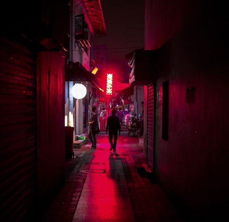 Shanghai red light district at night