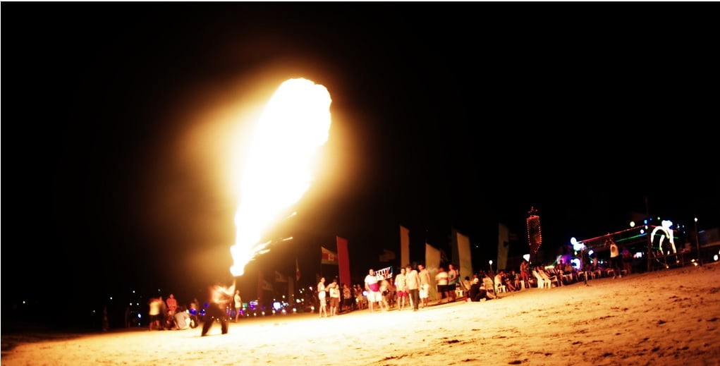 Full moon beach party fire works in Thailand