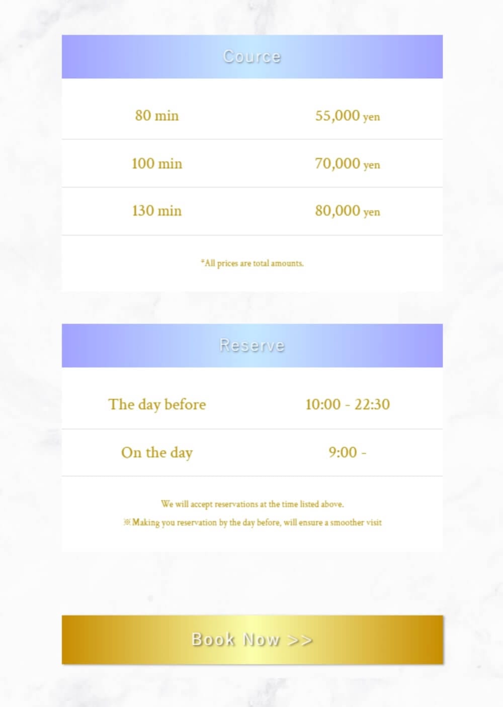 Prices in Casanova Soapland